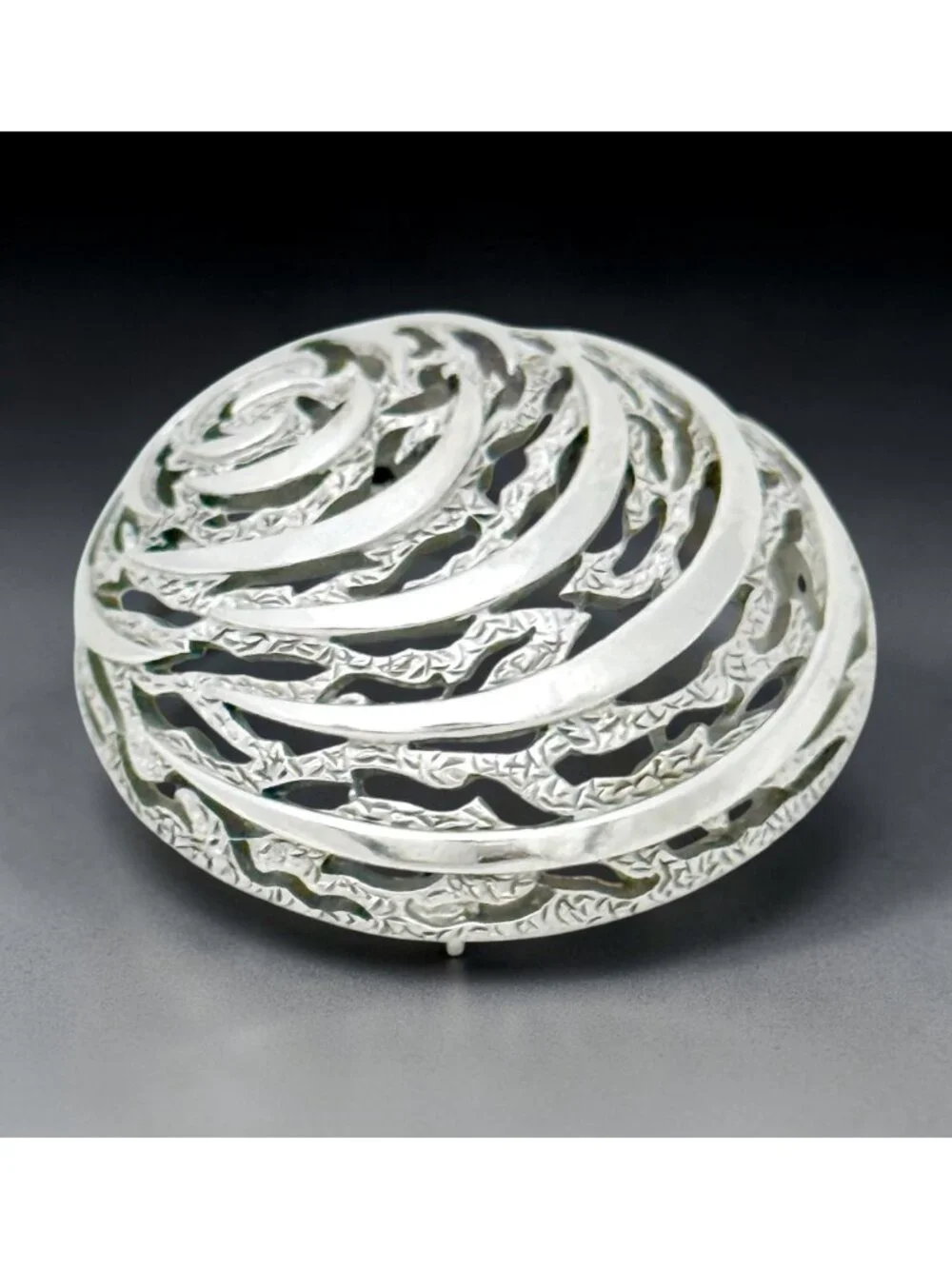 Vintage Crown Trifari Silver Tone Domed Shell Swirl Modernist Brooch Signed